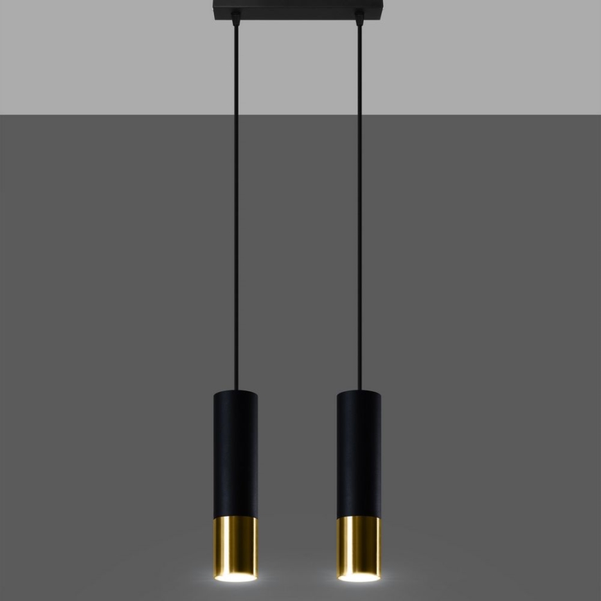 Lustr na lanku LOOPEZ 2xGU10/10W/230V černá/zlatá