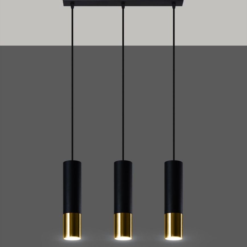 Lustr na lanku LOOPEZ 3xGU10/10W/230V černá/zlatá