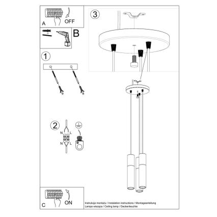 Lustr na lanku PABLO 3xGU10/40W/230V černá/buk