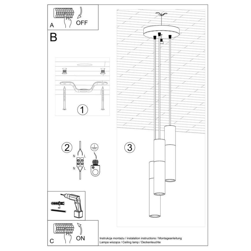 Lustr na lanku BORGIO 3xGU10/40W/230V beton/kov bílá
