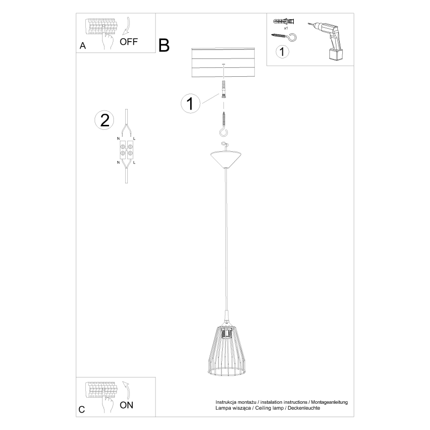 Lustr na lanku LEYO 1xE27/15W/230V černá