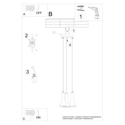 Lustr na lanku REA 3xE14/12W/230V beton