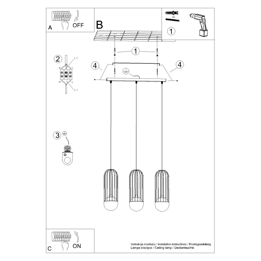 Lustr na lanku BRINA 3xG9/8W/230V černá