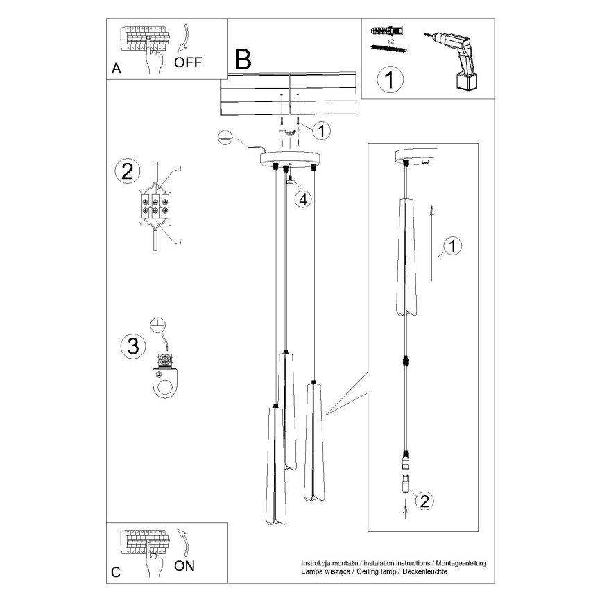 Lustr na lanku PRYSM 3xG9/8W/230V černá