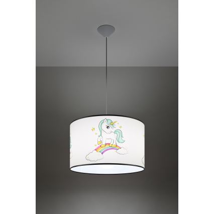 Dětský lustr na lanku UNICORN 1xE27/15W/230V pr. 40 cm jednorožec
