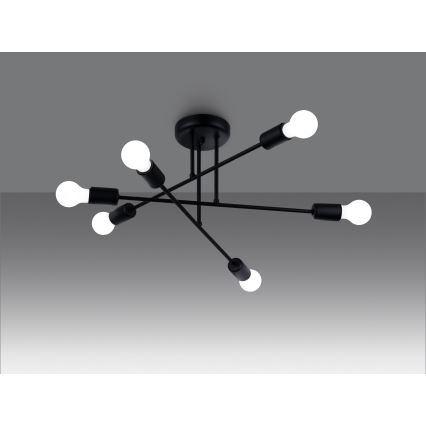 Lustr na tyči NORAH 6xE27/15W/230V černá