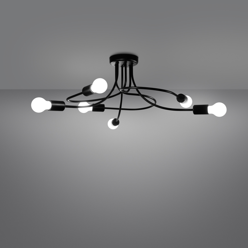 Lustr na tyči LEVAR 6xE27/15W/230V černá