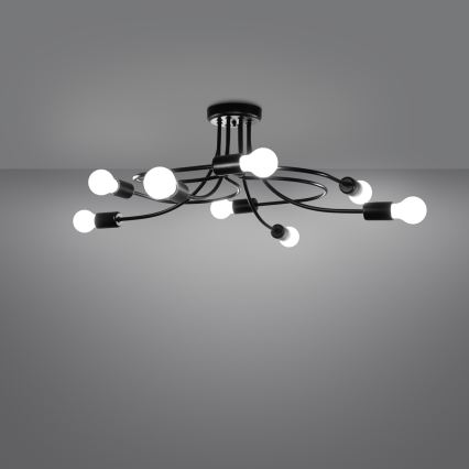 Lustr na tyči LEVAR 8xE27/15W/230V černá