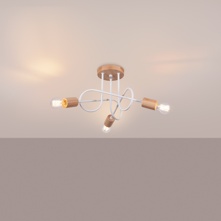 Přisazený lustr EMBER 3xE27/15W/230V bílá/béžová/buk