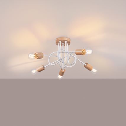 Přisazený lustr EMBER 5xE27/15W/230V bílá/béžová/buk