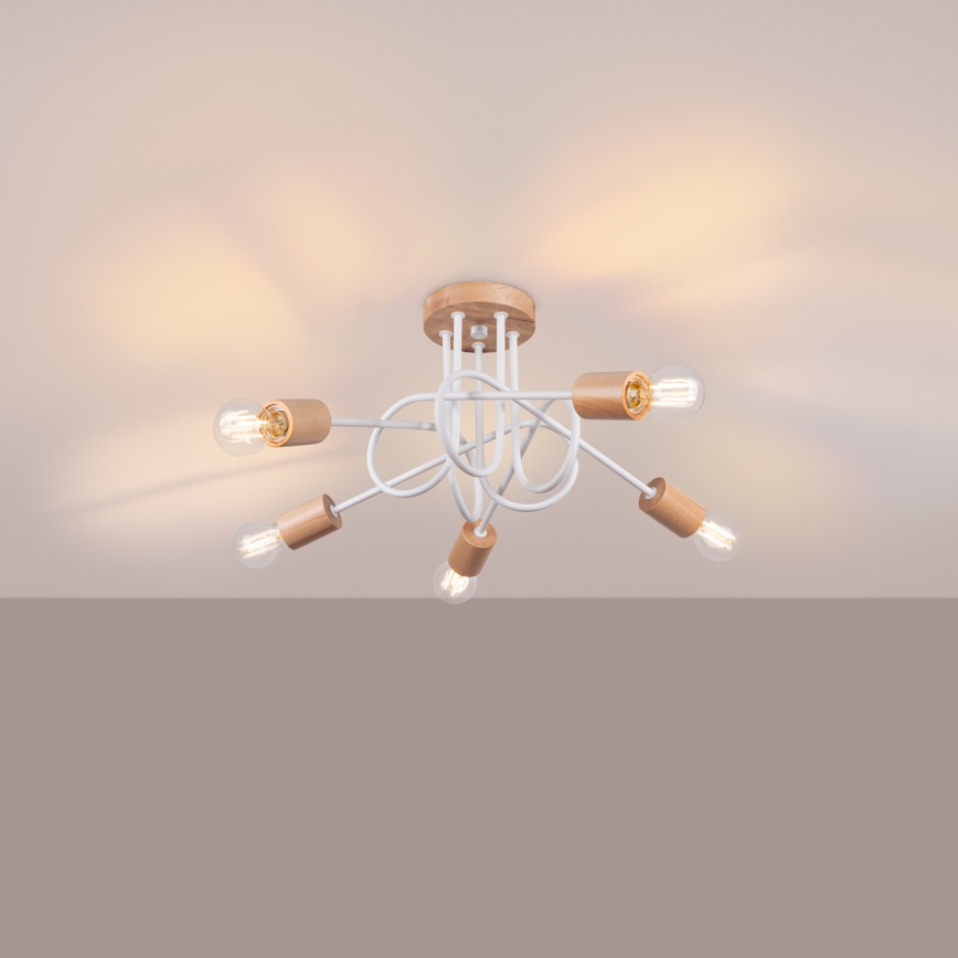 Přisazený lustr EMBER 5xE27/15W/230V bílá/béžová/buk