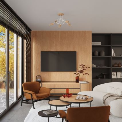 Přisazený lustr EMBER 5xE27/15W/230V bílá/béžová/buk