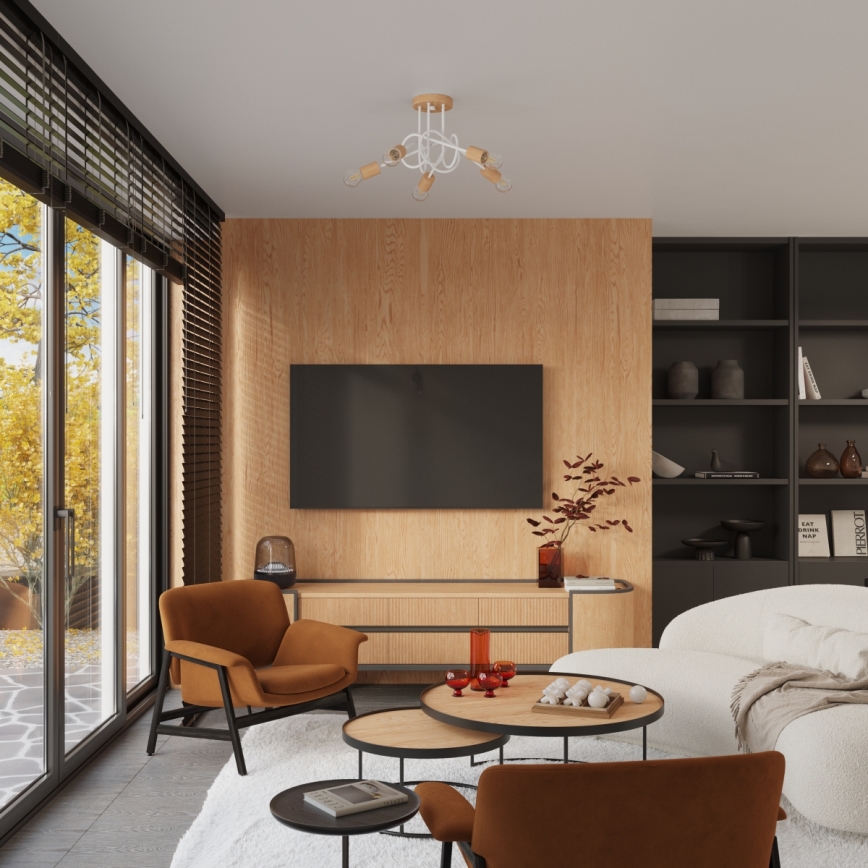 Přisazený lustr EMBER 5xE27/15W/230V bílá/béžová/buk