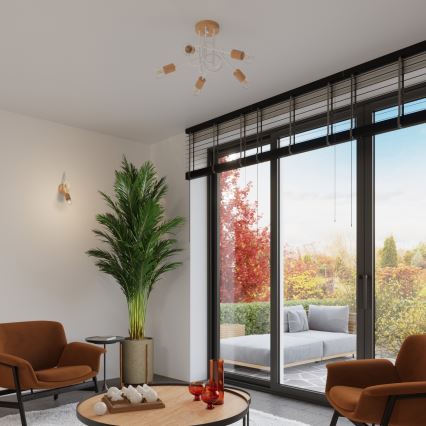 Přisazený lustr EMBER 5xE27/15W/230V bílá/béžová/buk