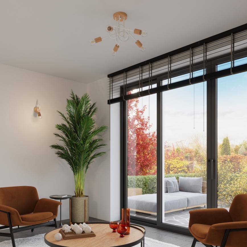 Přisazený lustr EMBER 5xE27/15W/230V bílá/béžová/buk