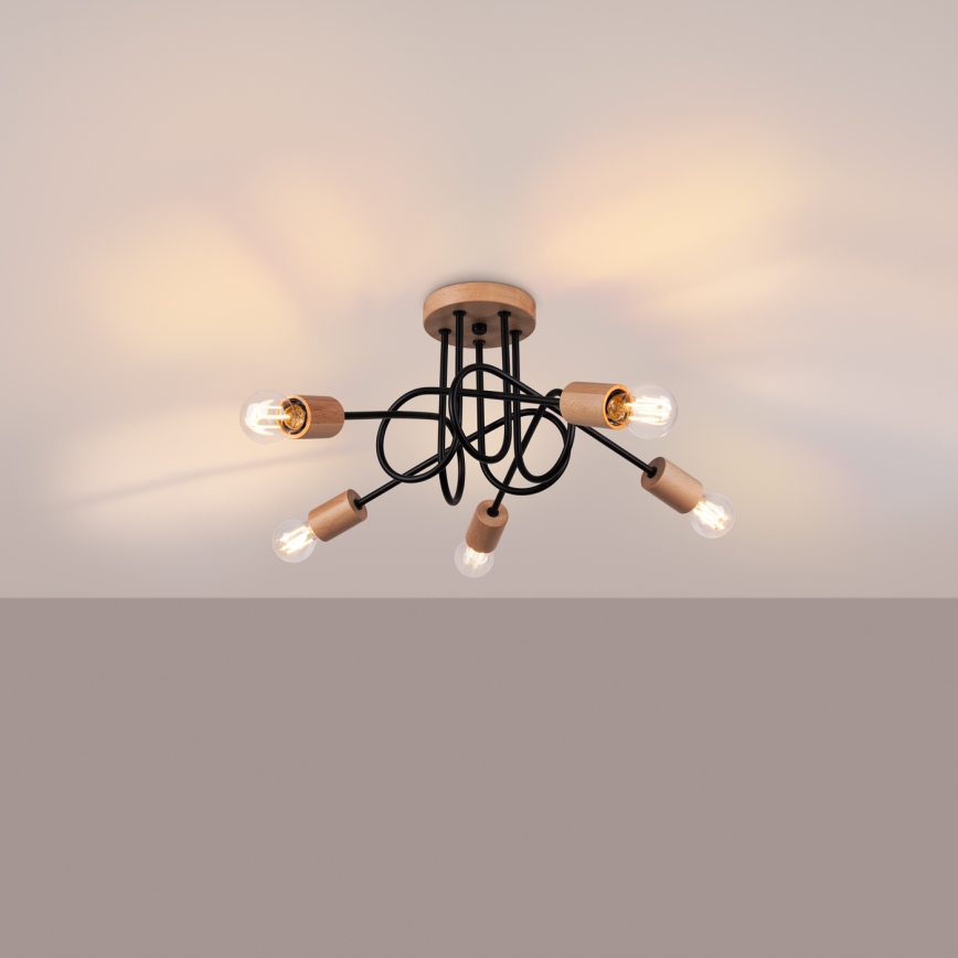 Přisazený lustr EMBER 5xE27/15W/230V černá/béžová/buk