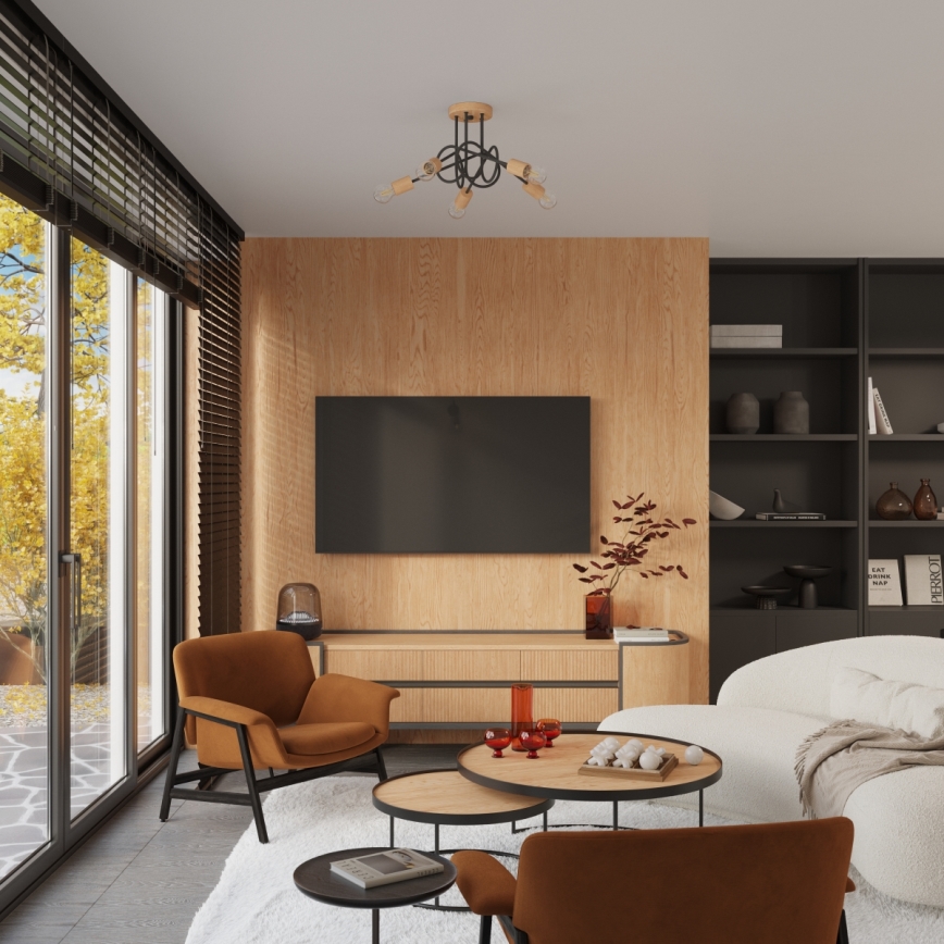 Přisazený lustr EMBER 5xE27/15W/230V černá/béžová/buk