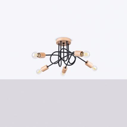 Přisazený lustr EMBER 5xE27/15W/230V černá/béžová/buk