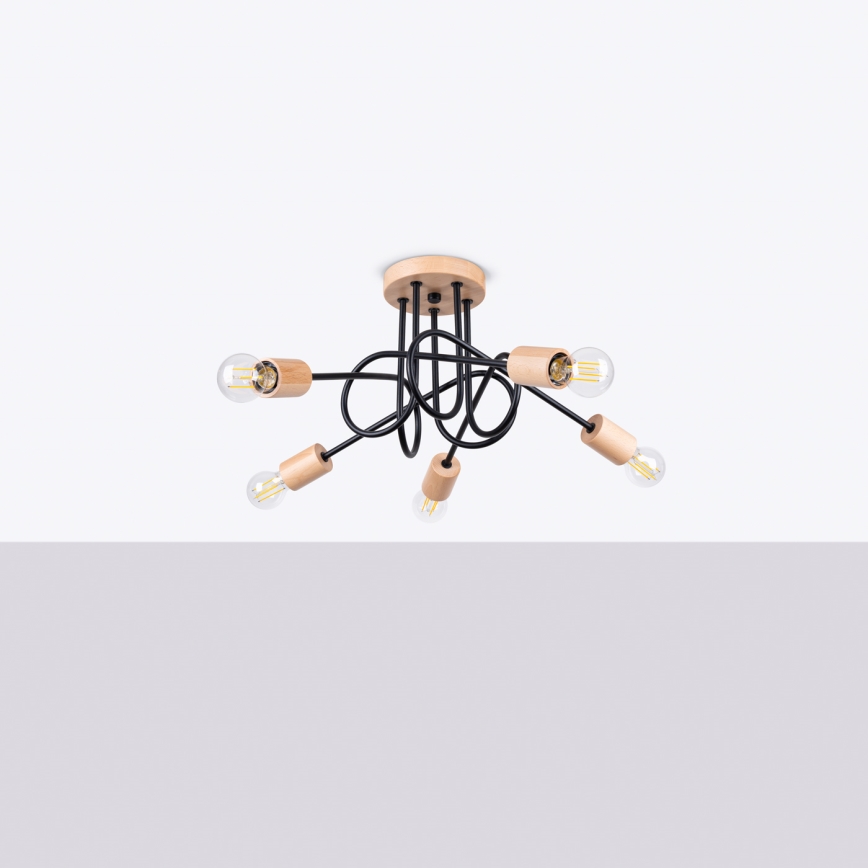 Přisazený lustr EMBER 5xE27/15W/230V černá/béžová/buk
