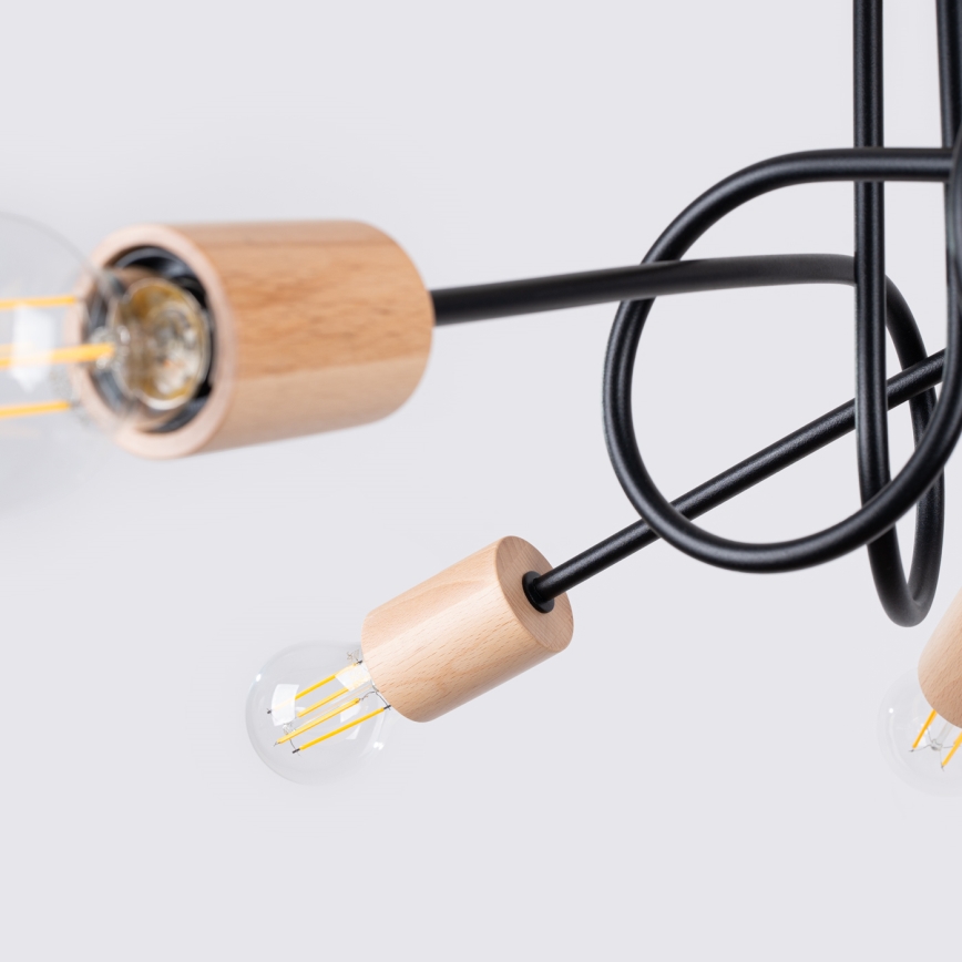 Přisazený lustr EMBER 5xE27/15W/230V černá/béžová/buk