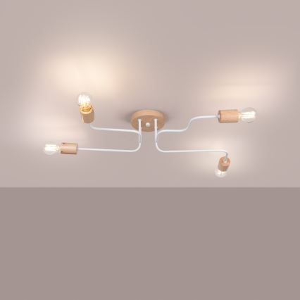 Přisazený lustr TIMBO 4xE27/15W/230V bílá/béžová/buk