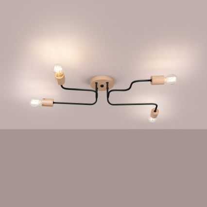 Přisazený lustr TIMBO 4xE27/15W/230V černá/béžová/buk