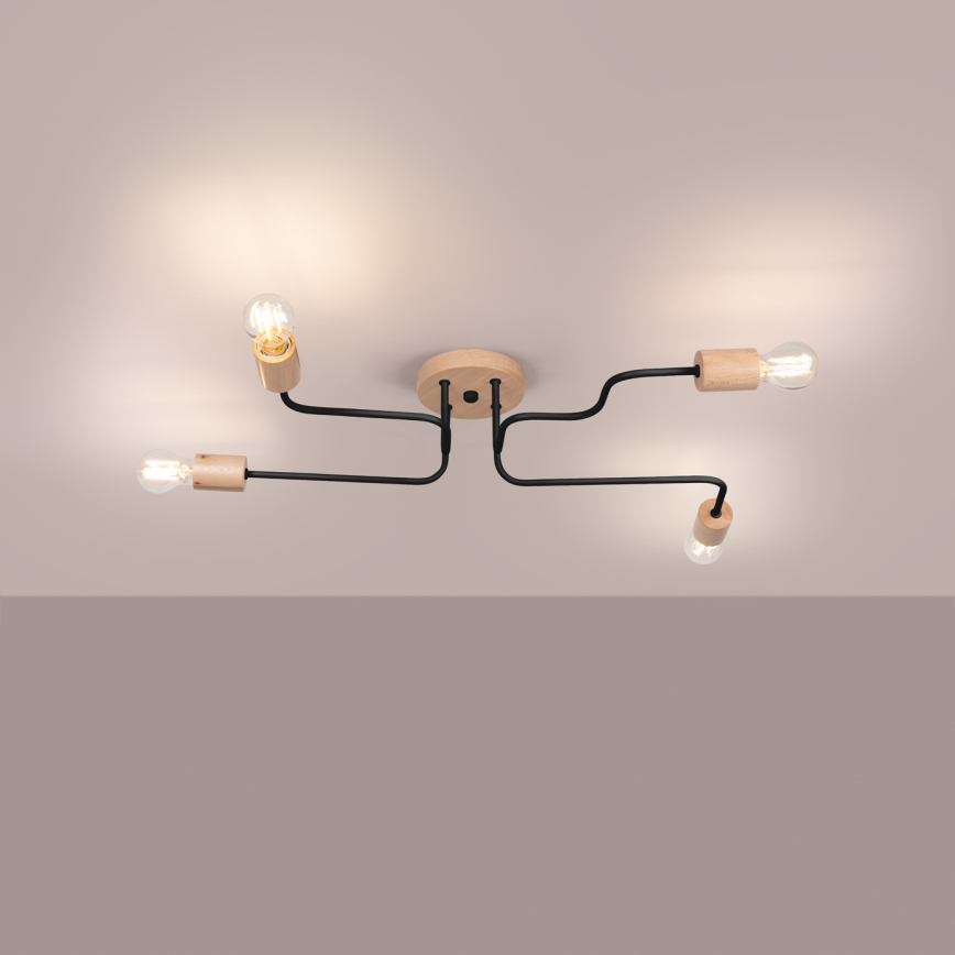 Přisazený lustr TIMBO 4xE27/15W/230V černá/béžová/buk
