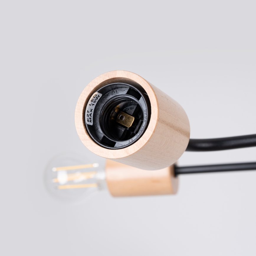 Přisazený lustr TIMBO 6xE27/15W/230V černá/béžová/buk