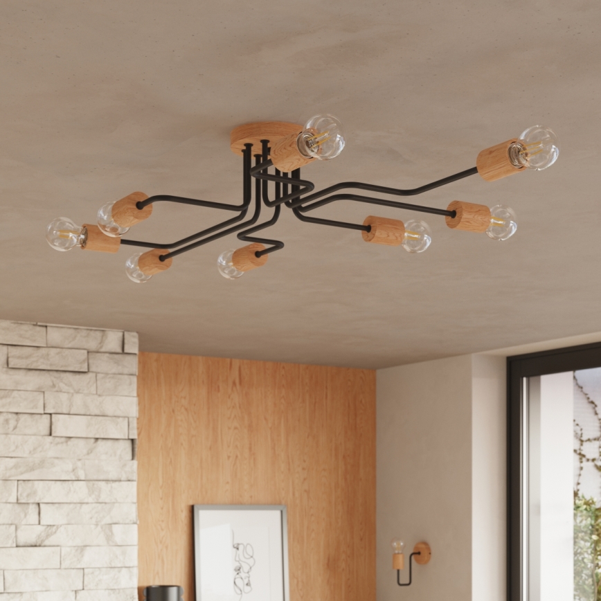 Přisazený lustr TIMBO 8xE27/15W/230V černá/béžová/buk