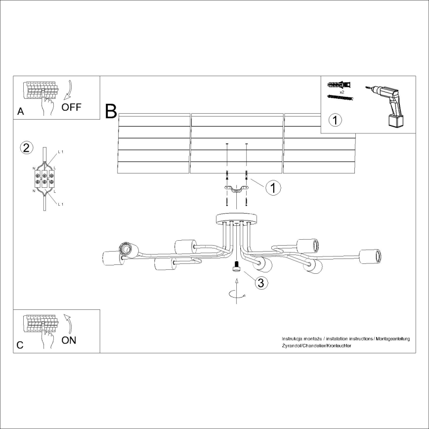 Přisazený lustr TIMBO 8xE27/15W/230V černá/béžová/buk