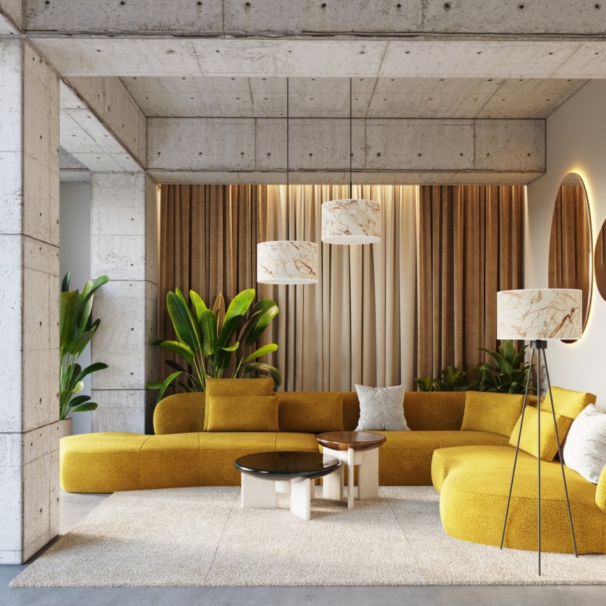 Lustr na lanku NEVIA 1xE27/15W/230V pr. 40 cm béžová/dekor mramoru