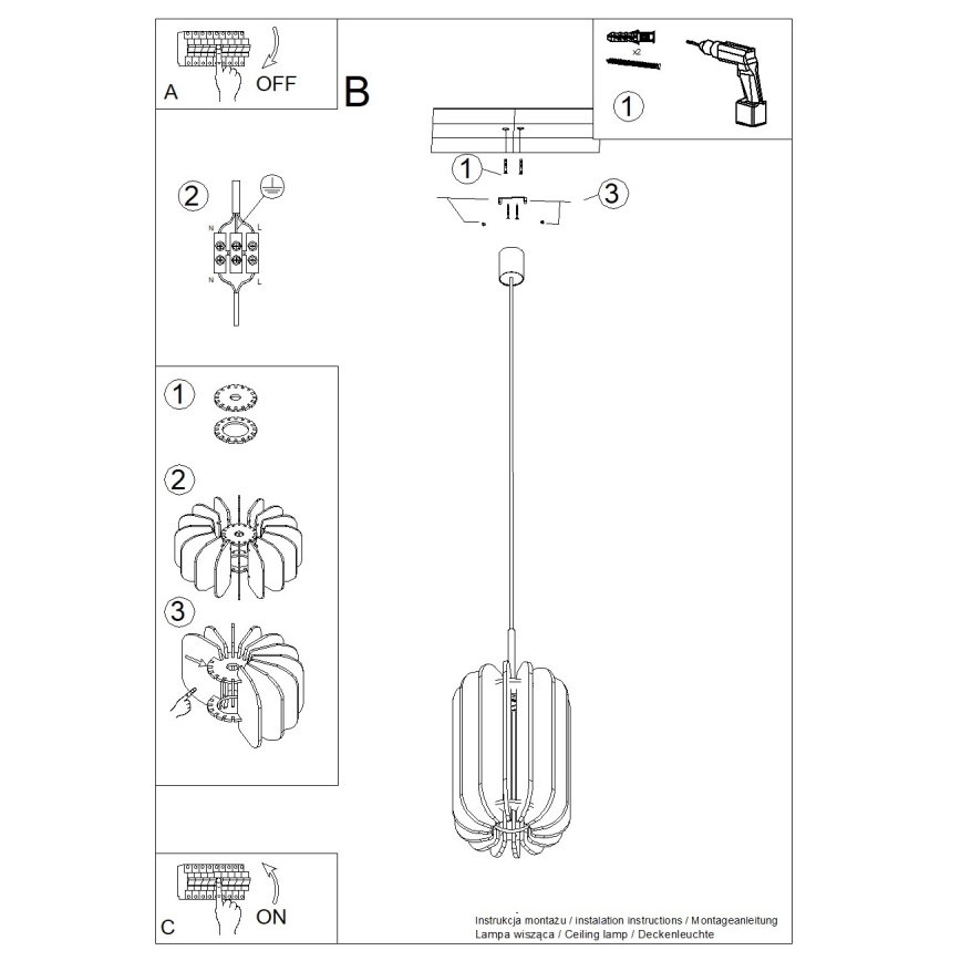 Lustr na lanku MULA 1xE27/15W/230V pr. 27 cm krémová