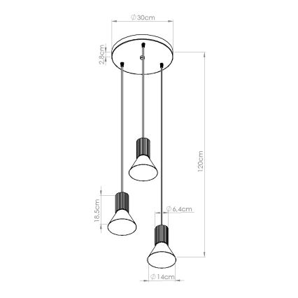 Lustr na lanku ESTRIA 3xE14/10W/230V pr. 30 cm modrá