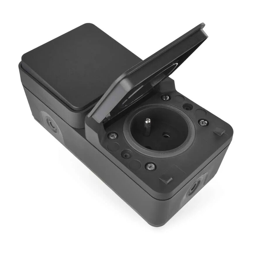 Spínač domovní střídavý se zásuvkou 250V/16A IP55