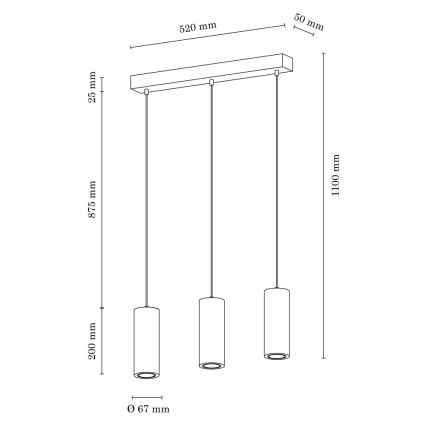 LED Lustr na lanku PIPE 3xGU10/5W/230V matný dub – FSC certifikováno