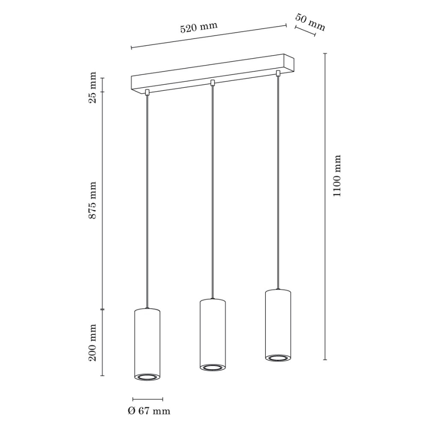 LED Lustr na lanku PIPE 3xGU10/5W/230V matný dub – FSC certifikováno