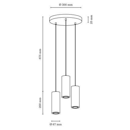 LED Lustr na lanku PIPE 3xGU10/5W/230V matný dub – FSC certifikováno