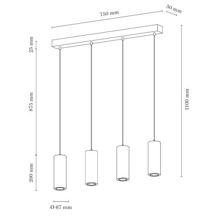 LED Lustr na lanku PIPE 4xGU10/5W/230V matný dub – FSC certifikováno