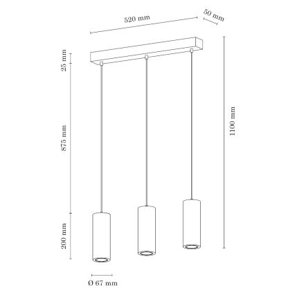 LED Lustr na lanku PIPE 3xGU10/5W/230V