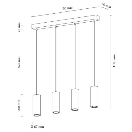 LED Lustr na lanku PIPE 4xU10/5W/230V – FSC certifikováno