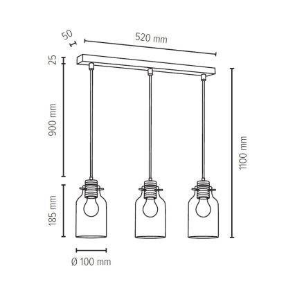 Lustr na lanku ALESSANDRO 3xE27/60W/230V dub – FSC certifikováno