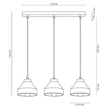 Lustr na lanku TRISTAN 3xE14/40W/230V dub