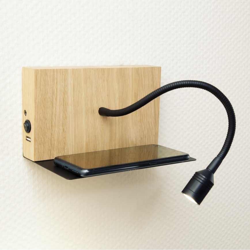 LED Nástěnné svítidlo LECTOR LED/2,5W/230V USB dub
