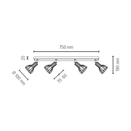 Bodové svítidlo MEGAN 4xE14/40W/230V dub – FSC certifikováno