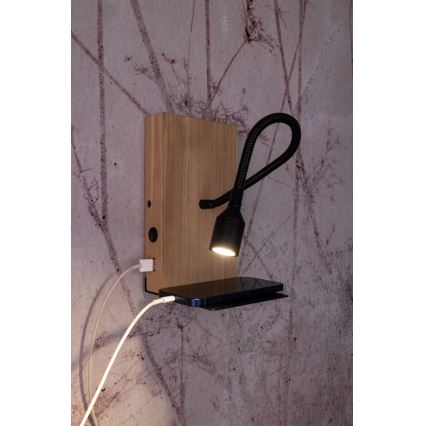 LED Nástěnné svítidlo LECTOR LED/2,5W/230V USB dub