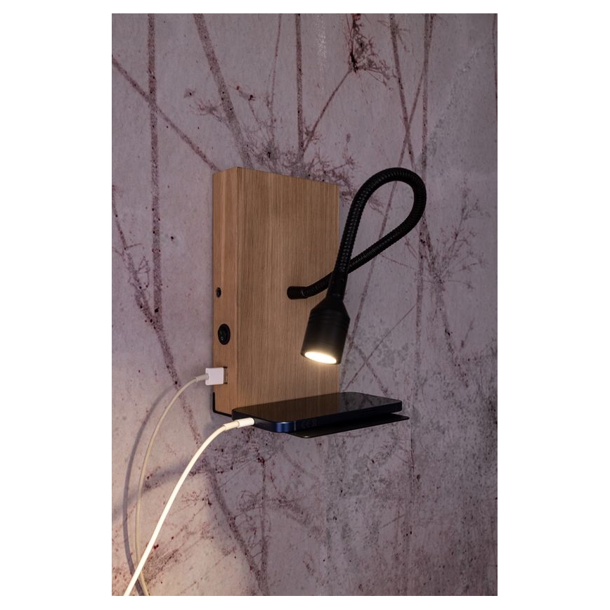LED Nástěnné svítidlo LECTOR LED/2,5W/230V USB dub