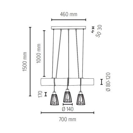 Lustr na lanku TRABO 3xE27/60W/230V