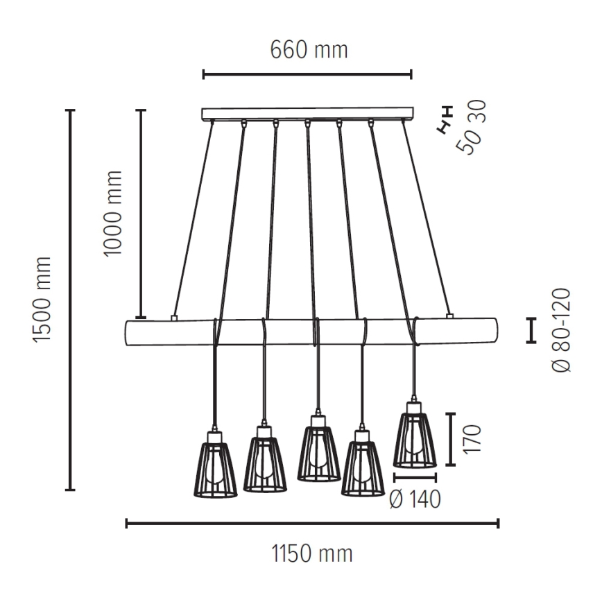 Lustr na lanku TRABO 5xE27/60W/230V