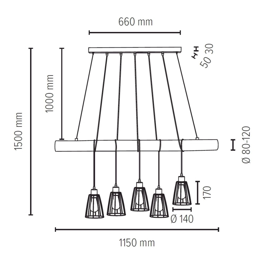 Lustr na lanku TRABO 5xE27/60W/230V borovice