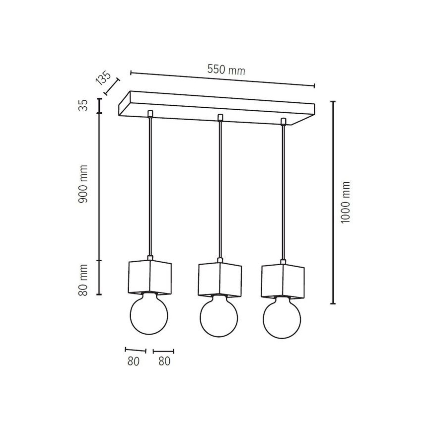 Lustr na lanku STRONG 3xE27/60W/230V beton